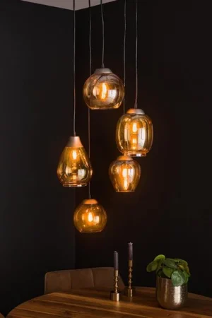 Glowy 5-lichts hanglamp amber getrapt Bestseller