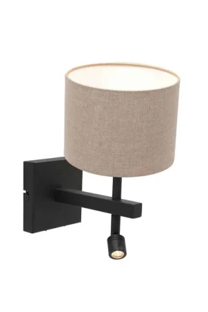 Wilco 2-lichts Wandlamp Zwart met Grijs Linnen kap Nowość