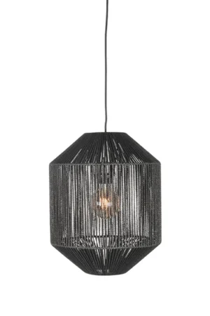 Wyjątkowa oferta Hanglamp Ibiza Zwart Jute 1-Lichts Cilinder