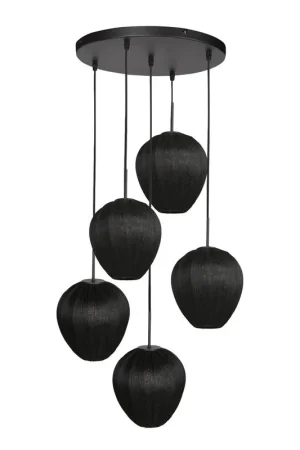 Zavi 5-lichts Getrapte Hanglamp Zwart Stof Darmowy zwrot