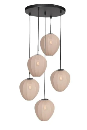 Zniżka Zavi 5-lichts Getrapte Hanglamp Crème Stof