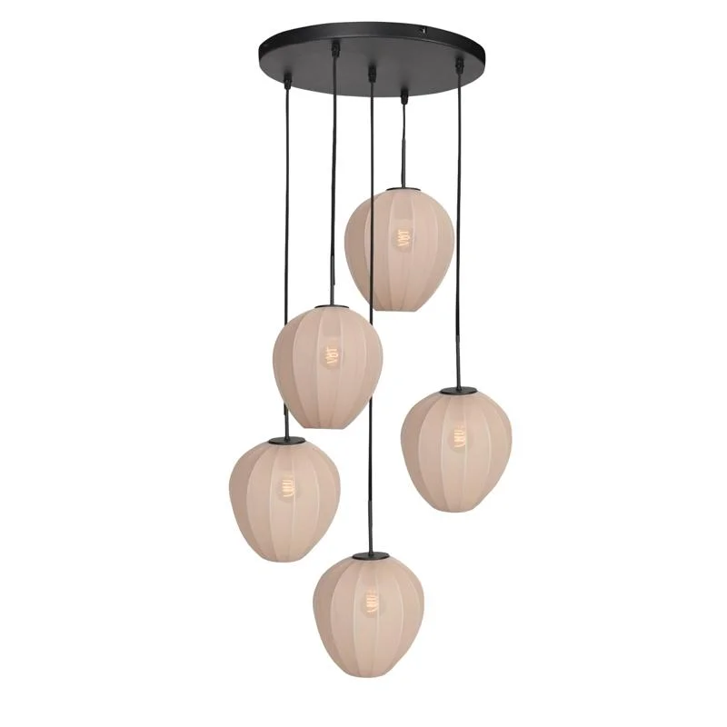 Zniżka Zavi 5-lichts Getrapte Hanglamp Crème Stof