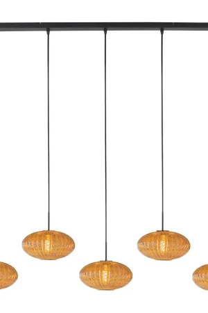 Zniżka Zavi 5-lichts Hanglamp Geribbeld Amberglas