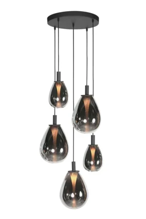Zamów teraz Edgar 5-lichts getrapte Hanglamp Smoke Glas