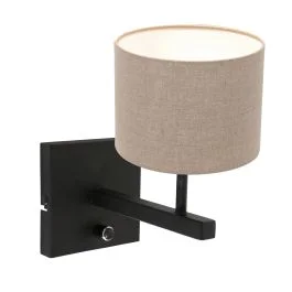 Zwarte wandlamp Stang 8172ZW met schakelaar en grijs linnen kap Ostatnie sztuki