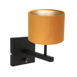 Zwarte wandlamp Stang 8176ZW met schakelaar en goud velours stof kap Dodaj do koszyka