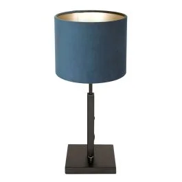 Zwarte tafellamp Stang 8249ZW met draai schakelaar en blauw velours stof kap Nie przegap