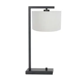Zwarte tafellamp Stang 7120ZW met wit grof linnen kap Wybór klientów