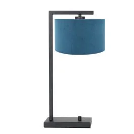 Zwarte tafellamp Stang 7124ZW met blauw velours kap Zniżka