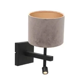 Zwarte wandlamp Stang 8206ZW met leeslamp en grijs velours kap Tylko do końca tygodnia