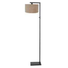 Zwarte vloerlamp Stang 8217ZW met schakelaar en grijs linnen kap Najlepsza cena