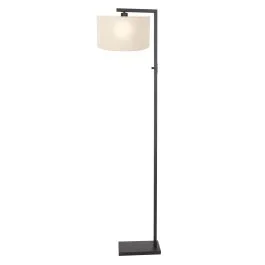 Zwarte vloerlamp Stang 8218ZW met schakelaar en wit grof linnen kap Nowość