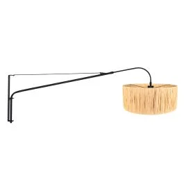 Zwarte wandlamp Elegant Classy 3700ZW met naturel gras kap Bestseller