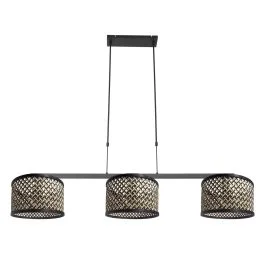 Zwarte 3-lichts hanglamp Stang 3743ZW met blank zwarte bamboe kappen Bestseller