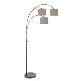 3-lichts vloerlamp Sparkled Light 3826ZW met grof grijs linnen kappen Darmowy zwrot