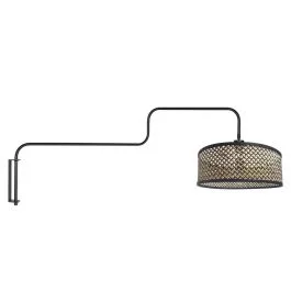 Zwarte Wandlamp Bloeba 4181ZW met naturel / zwart bamboe kap Oferta czasowa