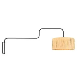 Zwarte Wandlamp Bloeba 4182ZW met naturel gras kap Do wyczerpania zapasów
