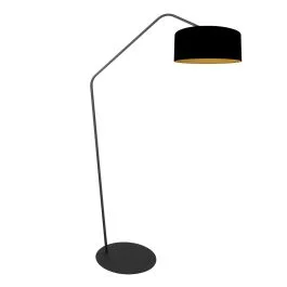 Zwarte vloerlamp Zig-Zag 4247ZW met zwart linnen kap en goudkleurige binnenkant – Uniek design en functioneel gebruik Wyprzedaż