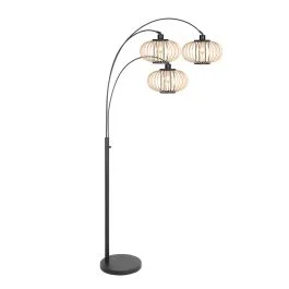 3-lichts vloerlamp Sparkled Light 4495ZW met open crème bamboe kappen Oferta czasowa