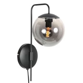 Nowy Wandlamp Bollique 4609ZW zwarte lamp met smoke glas