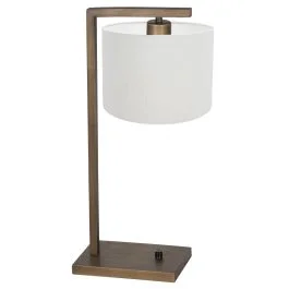 Bronzen tafellamp Stang 4902BR met grof wit linnen kap Łatwy zwrot