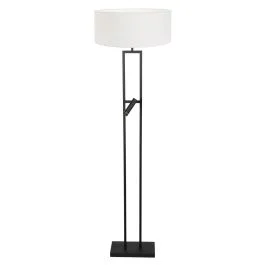 Okazja Vloerlamp Stang 4725ZW met grof wit linnen kap en leeslicht