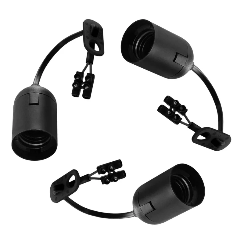 Verhuisfitting 3 stuks | LED lamp fitting | E27 lampvoet - kroonsteen - trekontlasting | zwart Tani