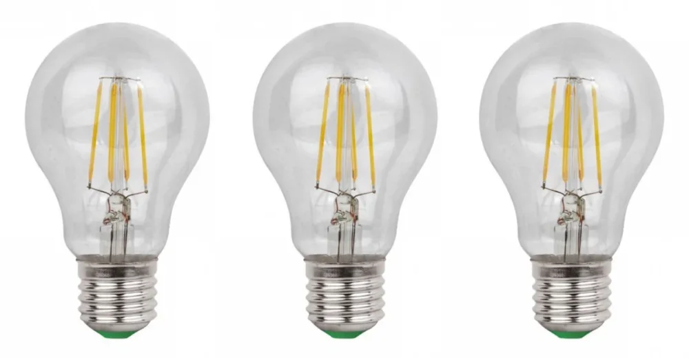 Ograniczona ilość E27 LED lamp 3 stuks | gloeilamp A60 | 6W=60W | daglichtwit filament 6500K