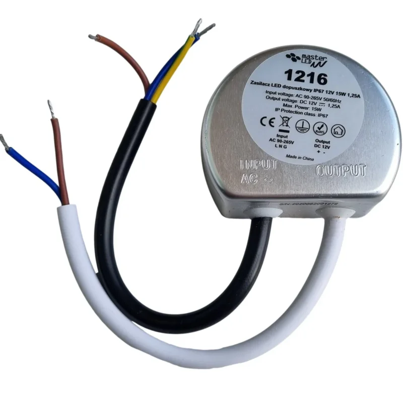 LED voeding - compact - rond | in 230V AC - uit 12 Volt DC | 15 Watt - 1,25A | IP67 Ekspresowa dostawa