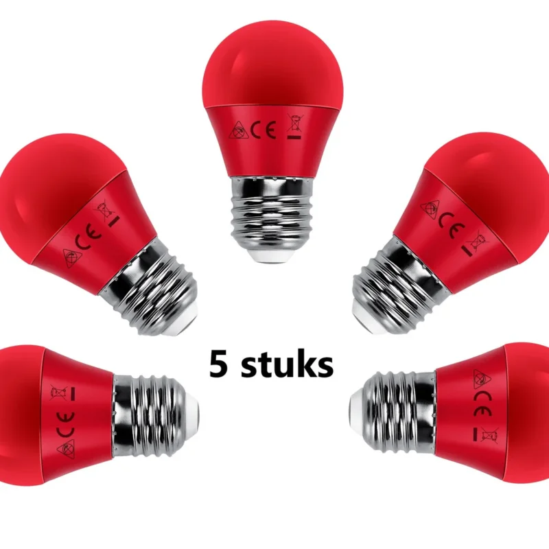 Ekspresowa dostawa E27 Kogellamp G45 Rood - 4W - 180° - Sfeerverlichting - 5 Stuks
