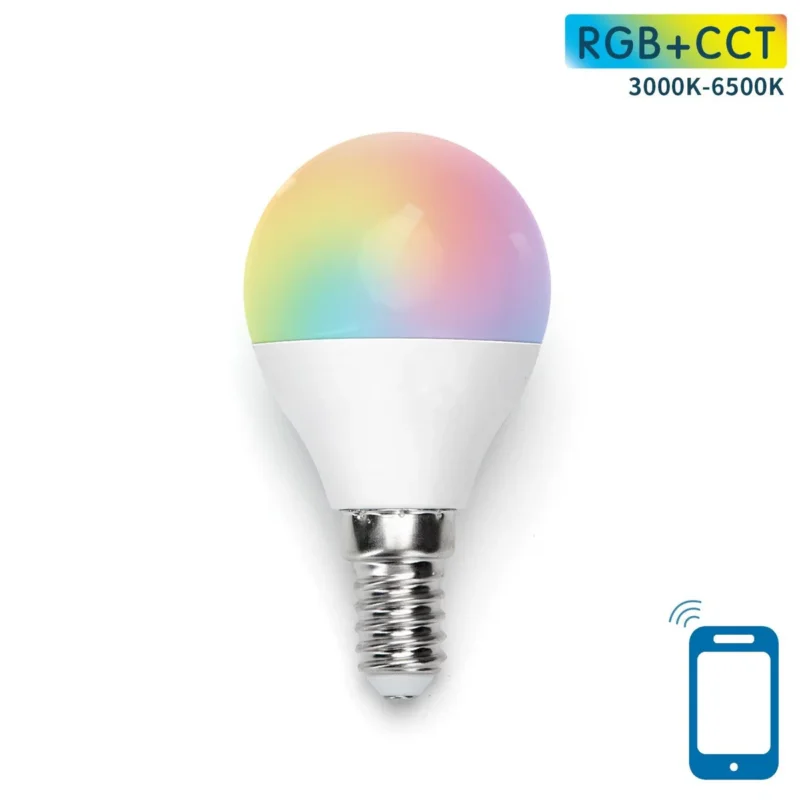 Promocja Kogellamp E14 WiFi RGB+CCT 3000K-6500K | RGB - warmwit - daglichtwit - LED 7W=42W gloeilamp