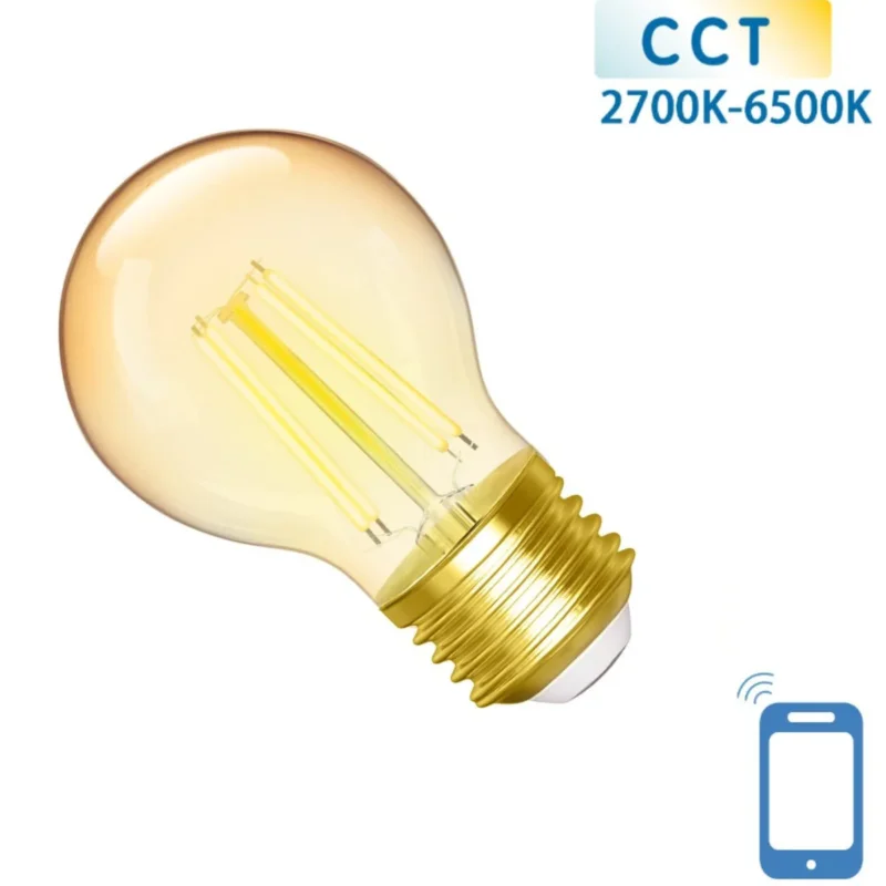 Super okazja Kogellamp E27 4.5W WiFi + Bluetooth CCT 2700K-6500K | Smartlamp G45 - warmwit - daglichtwit filament LED ~ 470 Lumen - amber glas - 230 Volt