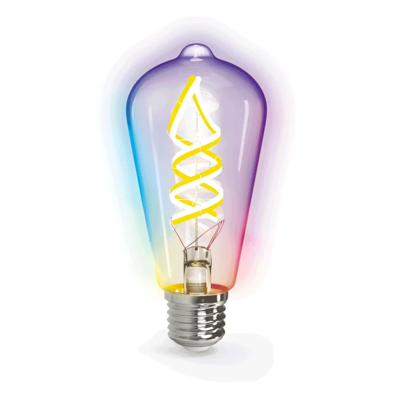 Kooldraadlamp E27 4.9W WiFi + Bluetooth RGB + CCT | Smartlamp ST64 - warmwit - daglichtwit - RGB LED ~ 420 Lumen - helder glas - 230 Volt Oferta limitowana