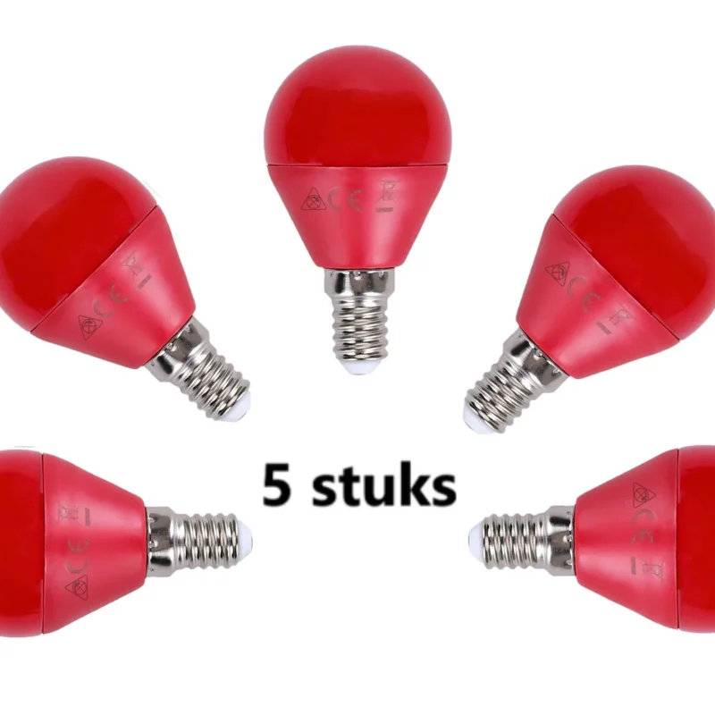 Oferta limitowana G45 kogellamp 5 stuks | E14 LED lamp 4W=30W gloeilamp | rood licht