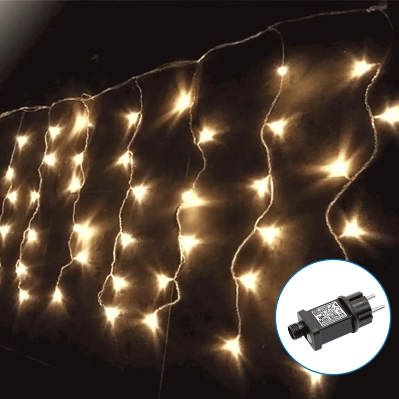 Lichtstring ijspegel warmwit | 10 meter x 0.4 meter - 200 LED's | waterdicht IP44 | 230VAC - 24V Tylko dziś