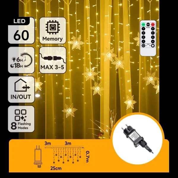 Lichtstring ijspegel sneeuwvlok 6 x 0.7 meter warmwit (3+3x0.7m ) - 12 LED slingers | sproeidicht IP44 - koppelbaar (max 5) | 230VAC - 24V | met afstandsbediening Niska cena
