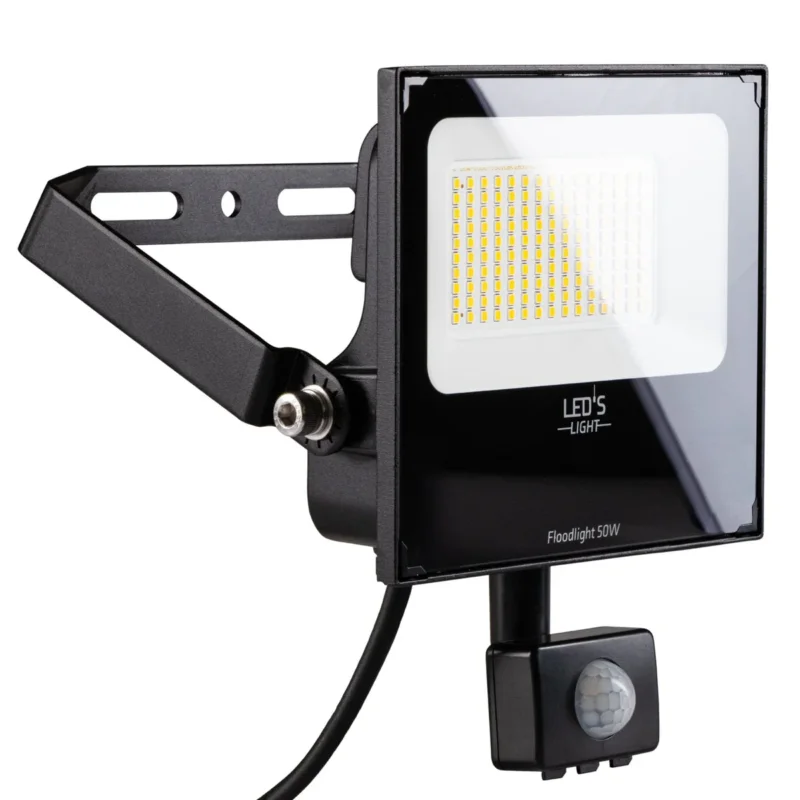 LED Schijnwerper 50W met Sensor - 6850 lumen - Koelwit 4000K - PIR Bewegingssensor - IP65 - Zwart Premium