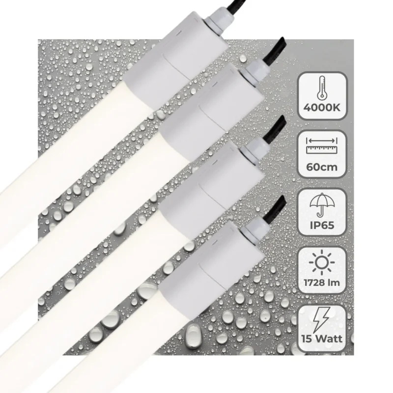 LED Vochtbestendig armatuur 1725 lumen - 15W - Koelwit 4000K - IP65 - 60cm - 4 stuks Zamów dziś