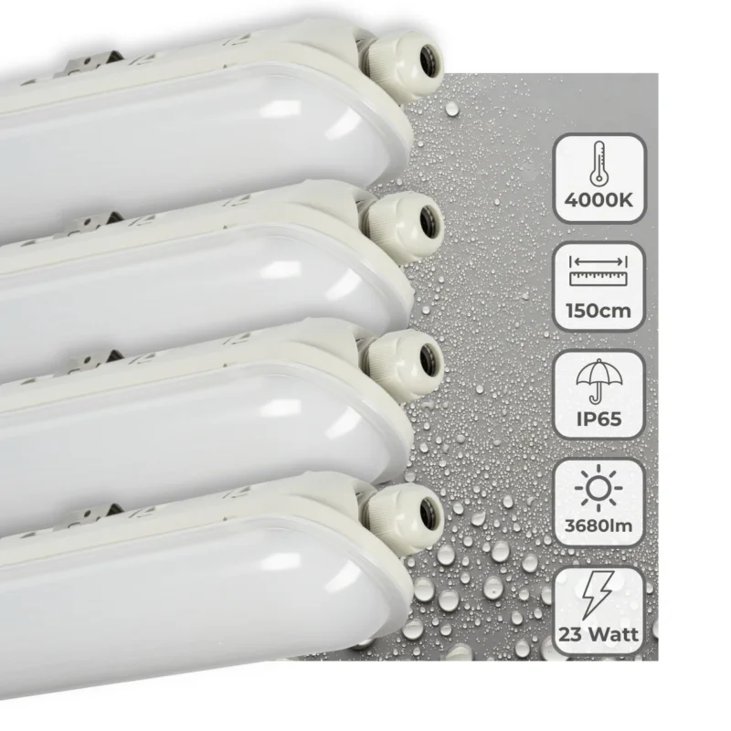 LED TL Armatuur Pro 3680 lumen - 23W - Koelwit 4000K - 150cm - IP65 Waterdicht - IK08 Slagvast - Koppelbaar - 4 stuks Nie przegap