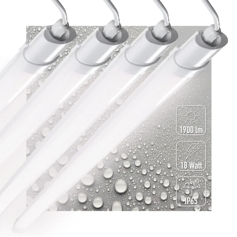 LED TL-armatuur 1900 lumen - 18W - Koelwit 4000K - IP65 Waterdicht - IK08 Slagvast - 120cm - 4 stuks Nowość