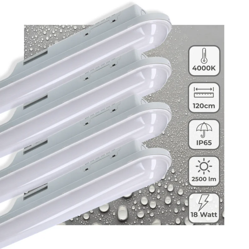 LED TL-armatuur 2500 lumen - 18W - Koelwit 4000K - IP65 Waterdicht - IK08 Slagvast - 120cm - 4 stuks Promocja