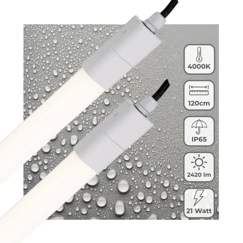 Wyprzedaż LED TL Armatuur 2420 lumen - 21W - Koelwit 4000K - 120cm - IP65 Waterdicht - IK06 - 2 stuks