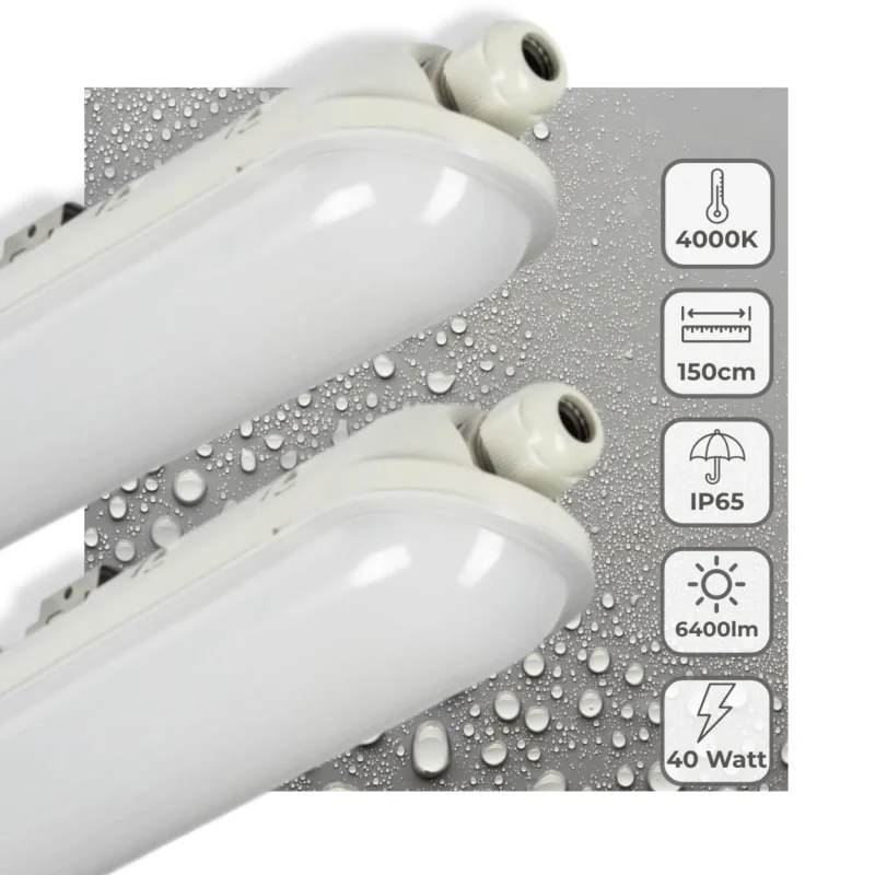 LED TL armatuur compleet koelwit 4000K - 40W 6400 lumen - 150cm IP65 waterdicht IK08 - 2 stuks Ekspresowa dostawa