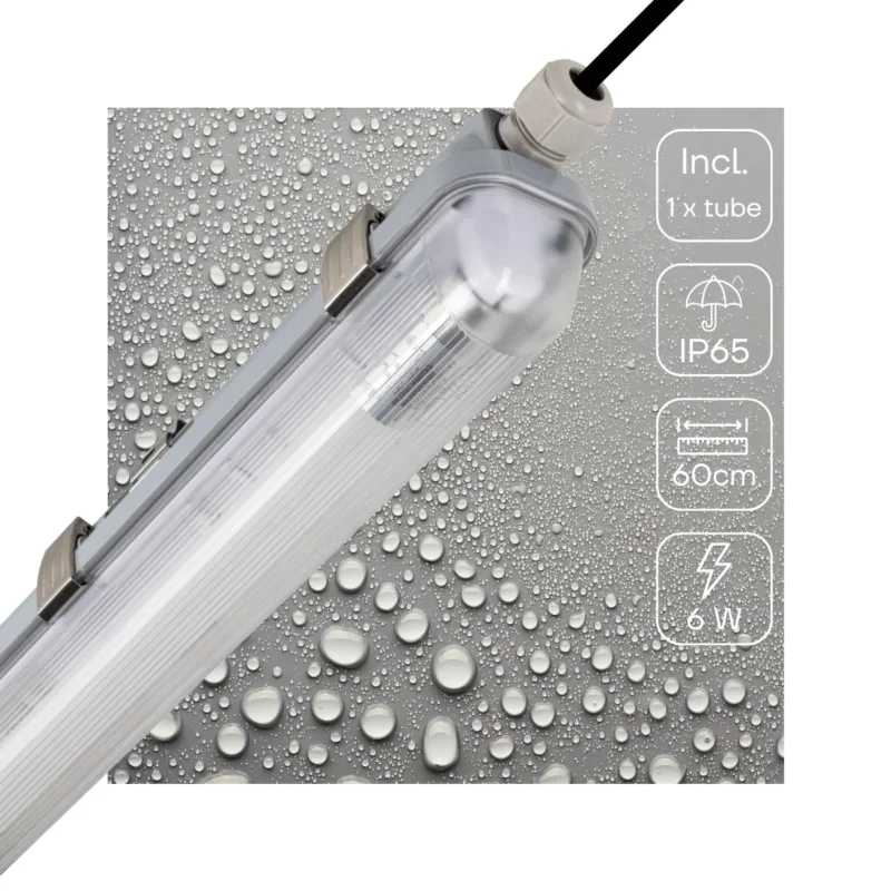 Tylko do końca tygodnia LED TL Armatuur 1110 lumen - 6W - Koelwit 4000K - 60cm - IP65 Waterdicht - IK08 Slagvast - Verwisselbare Buis
