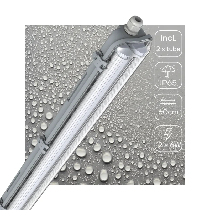 Szybka wysyłka LED Vochtbestendig armatuur 60cm Dubbel - 2220 lumen - 12W - Koelwit 4000K - IP65 - IK08 - Inclusief 2 LED buizen