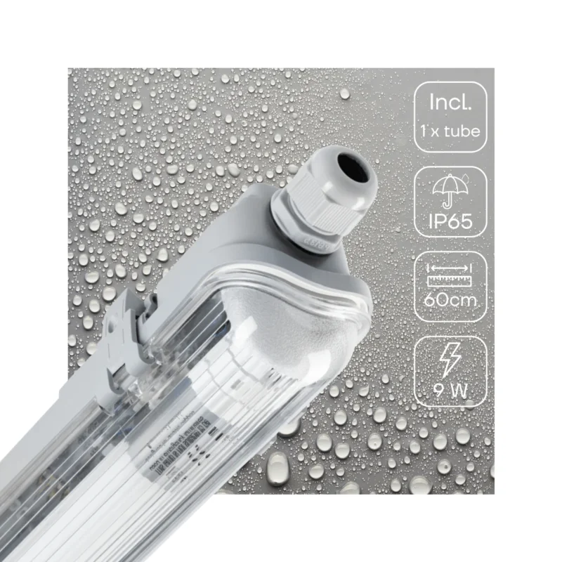 Sprawdź teraz LED TL Armatuur 1125 lumen - 9W - Daglichtwit 6500K - 60cm - IP65 Waterdicht - EasyClick - Compleet met Buis