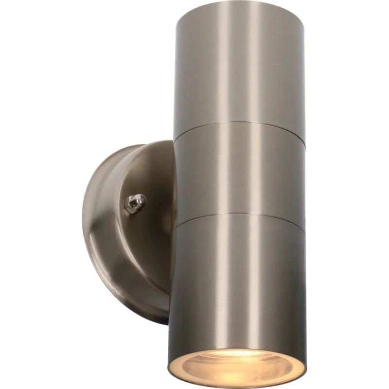 Ostatnie sztuki LED Wandspot buiten - 2x GU10 fitting - Up-down licht - IP44 - Roestvrij staal - Zilver