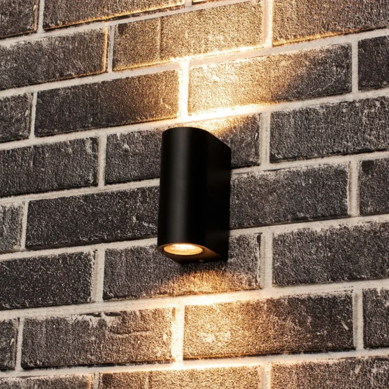 Ograniczona ilość LED's Light LED Wandlamp buiten - Cilinder met 2 x GU10 fitting - Model Sapri - IP44 - Zwart