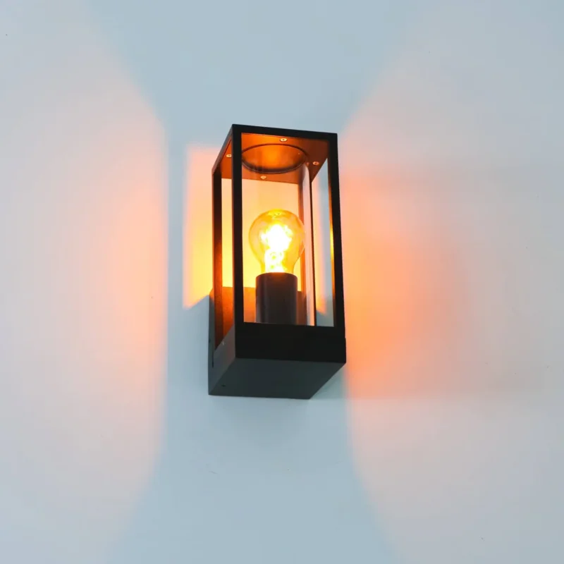 Zamów dziś LED's Light LED Wandlamp met glazen ruiten - Rechthoek - E27 fitting - IP44 - Zwart