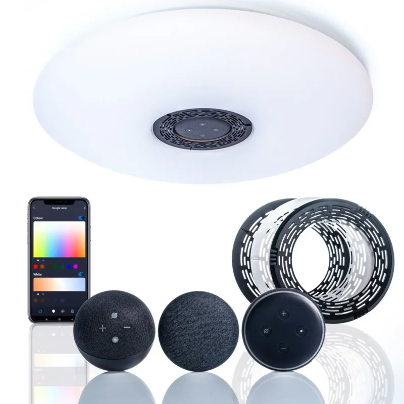 Okazja VoiceControl LED Plafondlamp 50 cm met Google Nest & Amazon Echo Dot houder - Bedienbaar met App